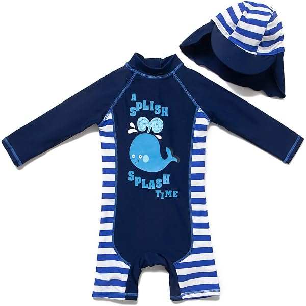 Combinaison Anti-UV Bébé Garçon Avec Protection Solaire UPF50+ Et Chapeau Intégré - Idéal Plage, Piscine