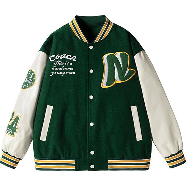 Moshtashio Herenjas Varsity College Jacket Baseball Bomber Jassen Sportjack Sweatjack Outwear (XL, Groen