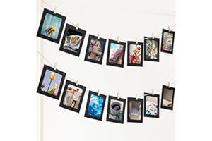 LLOUSSAK 20Pcs Cardboard Photo Frames, Black 4x6 Paper Photo Frames Hanging Photo Display with Clips Photo Banner Hanging Photo Display String Photo Boards for Graduation Parties, Home, Office, Wedding Decor