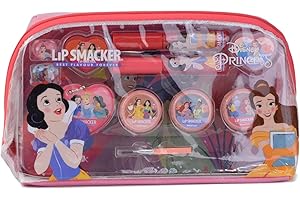 Lip Smacker Disney Princess Essential Make-up Bag, Zestaw do Makijażu dla Dziewczynki z Błyszczykiem do Ust i Lśniącymi Cieniami, w Tym Akcesoria do Włosów i Makijażu