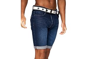 Crosshatch Mens Stretch Denim Shorts Belted Knee Length Roll Up Faded Casual New