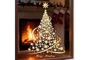 APKOL Weihnachtsbaum Fensteraufkleber groß,DIY statische Goldene fensterbilder Weihnachten groß für Glas,PVC fensterbild Weihnachtsbaum für Fenster Wand Türaufkleber Schaufenster(1 Pcs)
