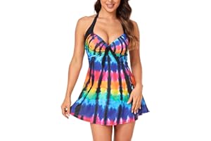 OAMENXI Swimming Costume for Women Plus Size Ladies Swimsuit One Piece Swim Dress Tummy Control Swimwear with Boyshort