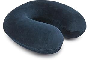 Amazon Basics Semicircolare Cuscino per il collo, in memory foam, 1 unità ,confezione da 1, Blu navy