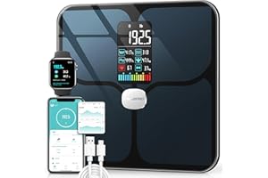 Body Fat Scale, ABLEGRID Digital Smart Bathroom Scale for Body Weight, Large LCD Display Screen, 16 Body Composition Metrics BMI, Water Weigh, Heart Rate, Baby Mode, 400lb, Rechargeable