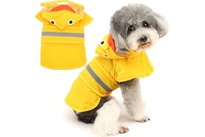 Zunea Manteau de pluie imperméable pour chien avec capuche pour petits chiens, léger et réfléchissant avec trou pour laisse, poncho et slicker motif canard amusant, jaune, taille L