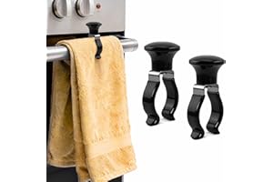 Qiang Ni Towel Clips Kitchen - 2-Pack Black Heat-Resistant Prevents Towel Falling - Multipurpose Use for Oven,Stove,Dishwasher,Bathroom Rack - Gift for Housewife
