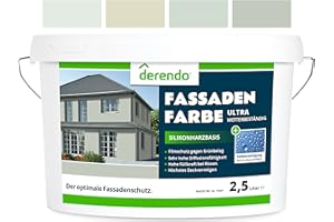 derendo Silikonharz Fassadenfarbe grün mit ULTRA Wetterschutz, 2,5l, Abperleffekt wie beim Lotus Blatt, inkl. Filmschutz gegen Grünbelag, (Kaperngrün)