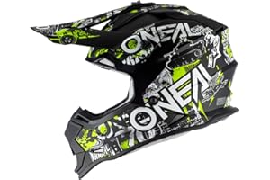 O'NEAL | Casco de Motocross | Niños | MX Enduro | Norma de Seguridad ECE 22.05, Ventilaciones para una óptima ventilación y refrigeración | Casco 2SRS Attack Youth | Negro Amarillo Neón | Talla S
