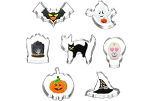 COZYAN 7pcs Halloween Moldes de Galletas Moldes Galletas Acero Inoxidable para Pastel, Cookie, Fondant, Formas Halloween Variadas Fiesta Navidad Galletas (B)