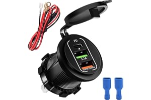 83W USB-kontakt 12V-24V USB bil cigarettändare adapter PD + QC3.0 | USB-bilkontakt, dubbel USB-A och USB-C-port, vattentät, snabbladdning, för iPhone iPad Android Samsung båt lastbil marin