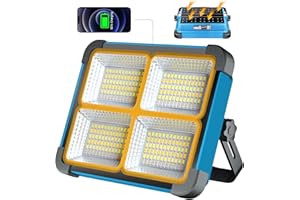 ErayLife Projecteur LED Rechargeable 100W, Projecteur LED Chantier Portable Batterie 10000mAh, Lampe de Travail 288 LEDs 5 Modes d'éclairage, Panneau Solaire, Absorption d'aimant pour Garage, Camping