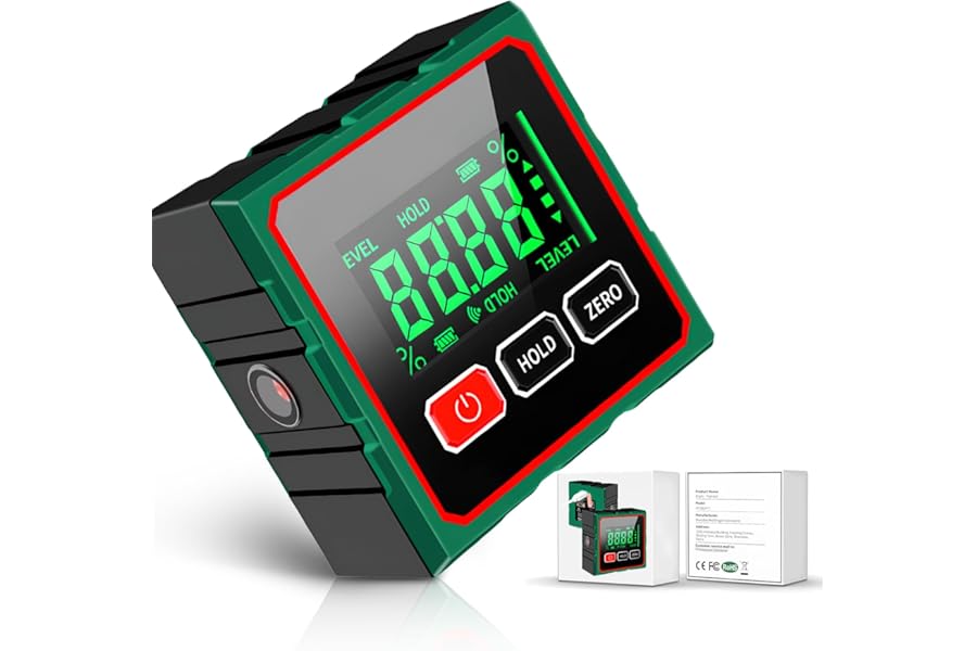 Magnetic Digital Angle Finder with Electronic Laser, USB Charging Digital Level Box, 4 Side Strong Magnetic Base & LCD Display Backlight, Woodworking Measuring Tool, for Table Miter Saw, Construction