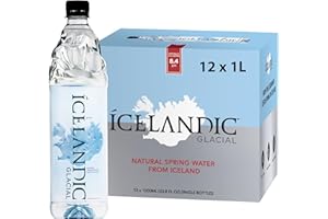 Icelandic Glacial Premium Natürliches Wasser 1 Liter Flaschen aus recyceltem PET x 12 pro Pack – Alkalisch/Niedriger pH-Wert, BPA-frei, Klimaneutral aus der isländischen Quelle. Geringer TDS-Gehalt.