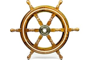 Nagina International 12" Nautical Wood Crafted Premium Pirate's Boat Steering Wall Decor Ship Wheel With Brass Ring Inlaid & Center Hub | Exclusive Maritime Luxury Gift Decor Collectibles