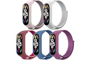ASDONAL 5 sztuk nylonowych bransoletek kompatybilnych z Xiaomi Mi Band 7 / Xiaomi Mi Band 6 / Xiaomi Mi Band 5 / Amazfit Band 5, pasek zapasowy z materiału na rzepy do bransoletki Mi Band 7 NFC