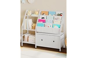 CHOEZON Kids Bookshelf and Toy Storage, Children's Bookcase with 3-Tier Storage Shelf and 2 Drawers, Toddler Bookshelf for Kids Room, Nursery, Classroom, White DTCW10WB