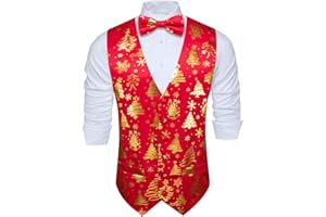 Barry.Wang Men's Christmas Vest Bow Tie Set Holiday Business Bowtie Dress Waistcoat V-Neck Party Snowflake Christmas-Tree Xmas Costumes