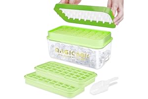TECHSHARE Cubiteras Para Hielo, Molde Hielo Apto Para Alimentos, Liberar Todos Los Cubitos de Hielo en un Segundo, Sin BPA, 64 Cubitos de Hielo (Verde Ice Cube Tray)