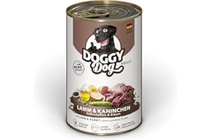 DOGGY Dog Paté Agneau & Lapin, 6 x 400 g, Nourriture Humide pour Chien, sans céréales, avec Huile de Saumon et Moule à lèvres Vertes, Aliment Complet avec patate Douce et Petits Pois, fabriqué en