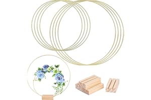 Mailfull Anillos de Metal 8 Piezas 15 cm und 20 cm Aros de Metal con 4 Base de Madera para Hacer Corona para Decoración de Boda Aros de Metal para Manualidades