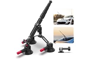 NEEWER Triple Suction Cup Car Mount for Action Cameras, CA065 | Compatible with Insta360 X5/X4 GoPro DJI Camera, Quick Release Windshield Magic Arm Mount, 2 in 1 Extension Pole/Selfie Stick
