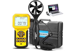 LYCEBELL Anémomètre Numérique LC-856A, Compteur de Vitesse du Vent et Débit d'air CFM mesureur VMC m3/h, avec Stockage de Données écran LCD Rétro-éclairé pour Pêche à Drone à Voile (Valise Incluse)