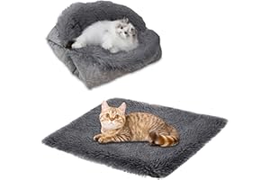 ToKinCen Katzenbett Haustierbett für Katzen kleine Hund Waschbare 2 in 1 Katzenbett Plüsch Weich Schlafen KatzenbettHundebett Katzensofa Flauschiges Matte Katzendecke (dunkelgrau)