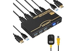 8K 60Hz HDMI 2.1 KVM Switch 4K 120Hz, DGODRT 2 Prot KVM Switch mit USB 3.0 für 2 Computer, die Tastatur, Maus und HD-Monitor gemeinsam nutzen, mit 2 USB 3.0 und 2 HDMI 8K Kabeln