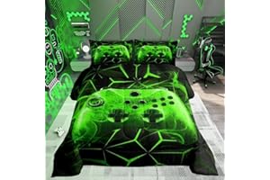 Loussiesd Juego de edredón y edredón para Videojuegos, Juego de Cama Reversible para niños, Videojuegos, Color Verde, Transpirable, decoración de la habitación,