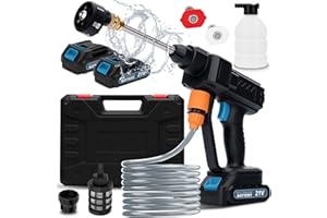 HOUSIWILL Nettoyeur Haute Pression sans Fil 260 PSI, Nettoyeur Haute Pression sur Batterie avec Buse 6 en 1, 5M Tuyau, Adapté pour Le Nettoyage et Arrosage