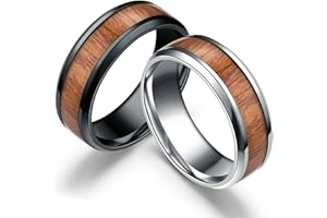 Aeici Alliance Femme Homme Anneaux Acier Bijoux Motif en Bois Bague de Cadeau de Saint-Valentin