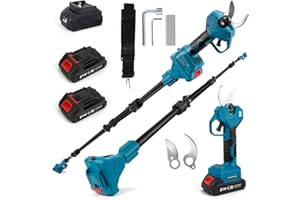 TIVEKEO Astschere mit 8ft Verlängerungsstange+2x 2000mah Batterie, Max. Öffnung 57 mm, 40 mm Schnittdurchmesser, LCD Display Elektrische Gartenschere für Äste, Blumen