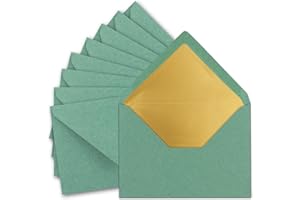 NEUSER PAPIER 25 sobres DIN C5, 15,6 x 22 cm, de papel kraft en color verde eucalipto con forro de seda dorado, pegado en húmedo, sobres en blanco de papel reciclado, serie Umwelt
