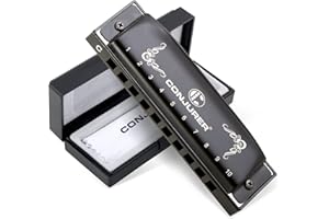 CONJURER Armónica en clave C, armónica de blues diatónica Stanadard de 10 agujeros y 20 tonos con estuche, armónica para principiantes, adultos, niños(Negro, 06C)