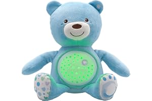 Chicco First Dreams Baby Bear Plush Nallebjörn, mjuk projektordocka med barns nattljus, ljusa och avkopplande melodieffekter