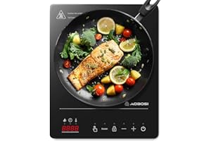 AAOBOSI Aobosi Induktionskochfeld 1 Platte,Induktionskochplatte, 20 Leistungsstufen und Temperaturstufen,2000W Tragbares Induktionskochfeld,10H-Timer,Schwarz