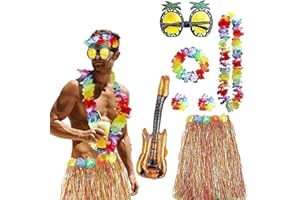 Marypaty Falda Hawaiana Niña 8 Piezas Disfraz Hawaiano Mujer con Guirnaldas de Flores Collar Diadema Gafas de Sol Guitarras hinchables Playa Favor de Partido Adultos