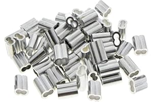 FLOATDREAM 50 Pièces Manchons Doubles en Aluminium, 3mm Câble Acier Manchons, Clips de Manchon de Boucle de Sertissage en Aluminium avec Doubles Embouts, pour Câbles en Acier, Câble Métallique, Argenté (3mm)