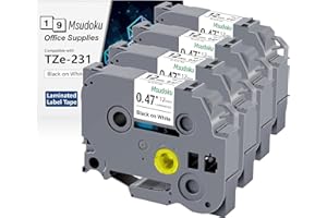4 x Msudoku TZe-231 kompatybilne z Brother P Touch taśmy 12 mm taśma TZ 0,47 biała laminowana TZe231 TZ-231 taśma do zapisywania do P Touch D200 D410 H110 H105 H107B H100R