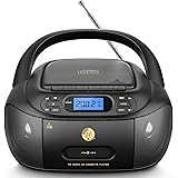 Hernido Portable Boombox with CD Cassette Player Combo, FM Radio, Rechargeable CD/Tape Player, Built-in Stereo Speakers Super