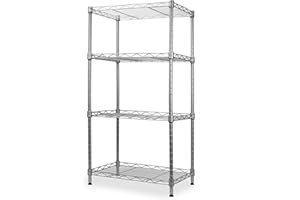 Maison & White 4 Tier Shelving Unit | Kitchen, Bathroom & Garage Storage Rack | Standing Shelf Organiser | Metal Storage Shelves | Organisation Rack | M&W