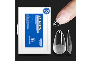 BEETLES GEL POLISH Beetles Żelowe Tipsy Do Paznokci - Łatwe Przedłużenie, 12 Rozmiarów, 504 Szt. Krótkie Migdałowe Półmatowe, Pełne Pokrycie Sztuczne Paznokcie, Prezenty Dla Dziewcząt