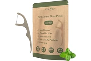 EcoYou Biodegradable Floss Picks – 50 Count | Mint Dental Floss Sticks with Candelilla Wax | Eco-Friendly Teeth Cleaning