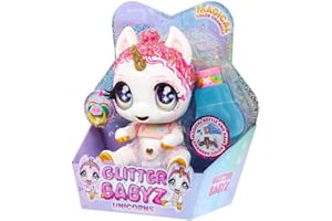MGA ENTERTAINMENT MGA'S Glitter Babyz Lalka Jednorożec - LUNITA SKY - Magiczna Zmiana Koloru, Różowe Brokatowe Włosy, Strój “Believe in Yourself", Pieluszka, Butelka z Szamponem i Smoczek - Dla Dzieci w Wieku 3+