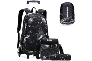 VOICI ET VOILA Set 4 Zaino con Ruote Scuola Zaino Trolley Borsa Scuola Elementare Zaini Bambina Ragazzi Media Zainetti Bambini con Rotelle Valigie Primario Secondario Cielo