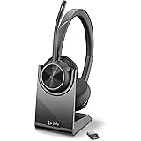 Poly Voyager 4320 UC Stéréo-Casque sans fil + chargeur (Plantronics) - microphone antibruit, longue durée de vie de la batter