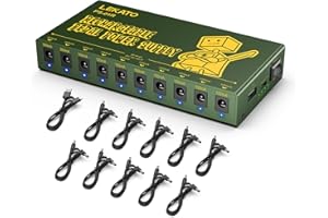 LEKATO Rechargeable Guitar Pedal Power Supply, Built-in 10000mAh Battery, Isolated 10 DC Outputs for 9V(100mA, 300mA), Effect Power Supply with Short Circuit Protection