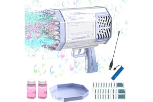 HIRSRIAN Bubble Machine Outdoor, 69 Holes Rocket Bubble Gun for Wedding Party, Electric Bath Bubble Machine with Led Lights, Bubble Machine Blaster for Kids Birthday Gift, Bubble Makers Gun Summer Toy (Purple)