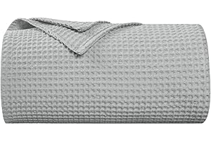 PHF 100% Baumwolle Decke 150x200cm, Weiche Waffelpique Tagesdecke, Leichte Kuscheldecke Wohndecken, Überwurf für Sofa Seesel Bett, 150x200cm, Hellgrau